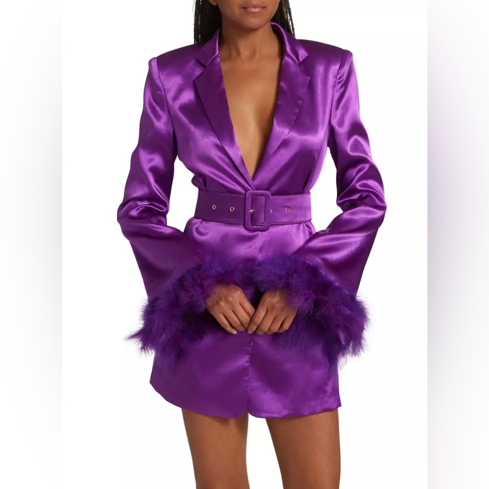 Bronx And Banco Feather Cuffed Purple Blazer Dress